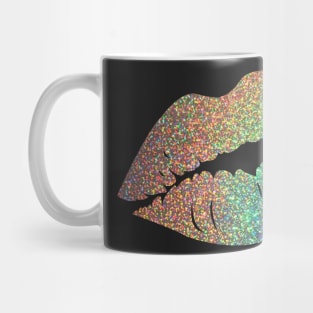 Holographic Rainbow Ombre Faux Glitter Lips Mug